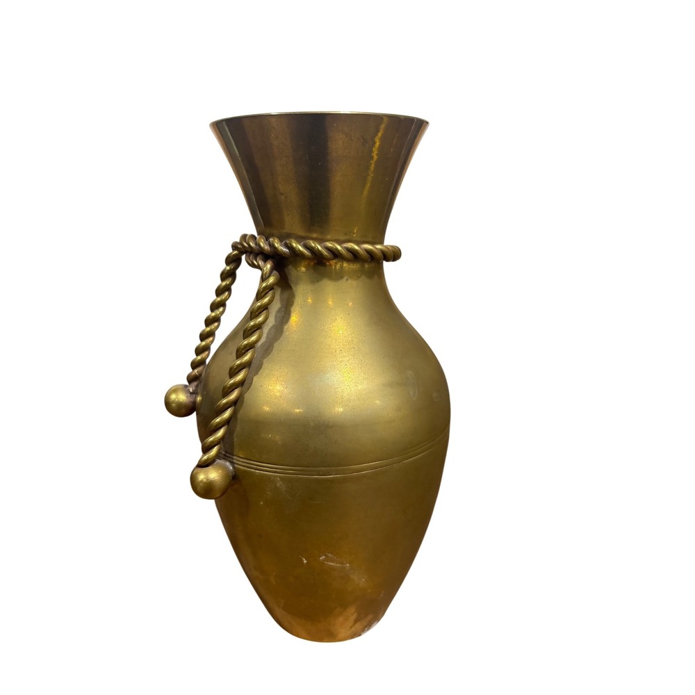 Vintage Solid Brass Vase with Twisted Rope Detail and Finials 7.5 Inch Urn